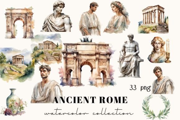Ancient Rome Watercolor Clipart: Timeless Elegance for Modern Design