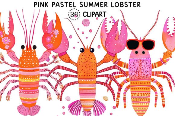 Unleash Coastal Charm: Pink Pastel Summer Lobster Clipart