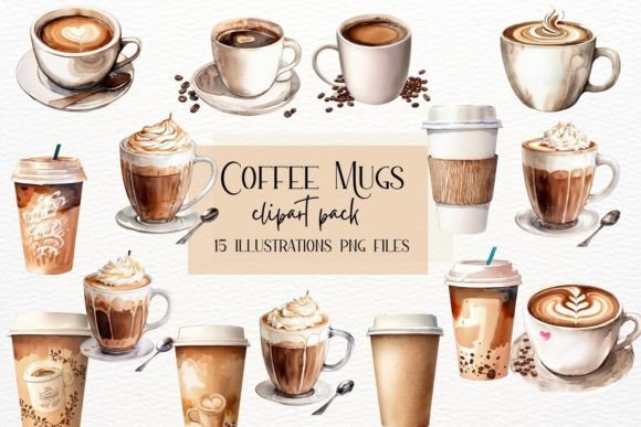Watercolor Coffee Mugs and Cups Clipart for Your Projects