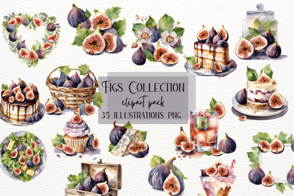 Watercolor Fig Clipart, Cakes with Figs: Sweet Design Assets