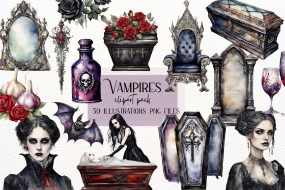 Watercolor Gothic Vampire Clipart: A Designer's Dark Asset