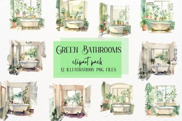 Watercolor Green Bathroom Interior: Designing with Botanical Elegance