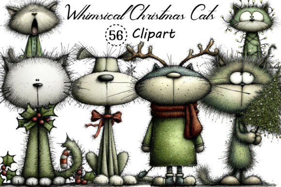 Whimsical Christmas Cats Clipart Bundle: Elevate Your Festive Designs