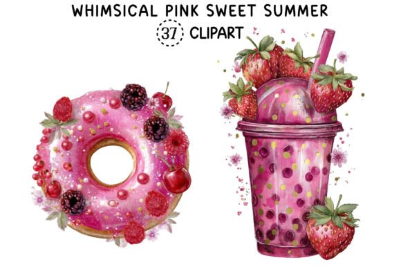Whimsical Pink Sweet Summer Clipart: Your Go-To Design Asset